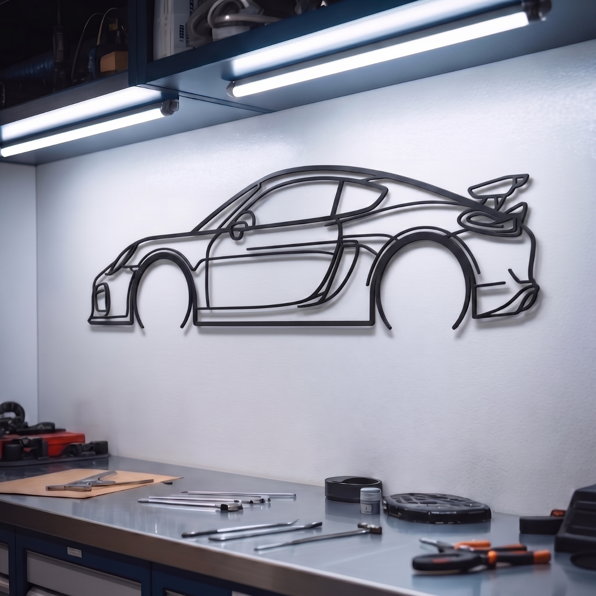 2016 Cayman GT4 981 Metal Car Wall Art displayed on wall