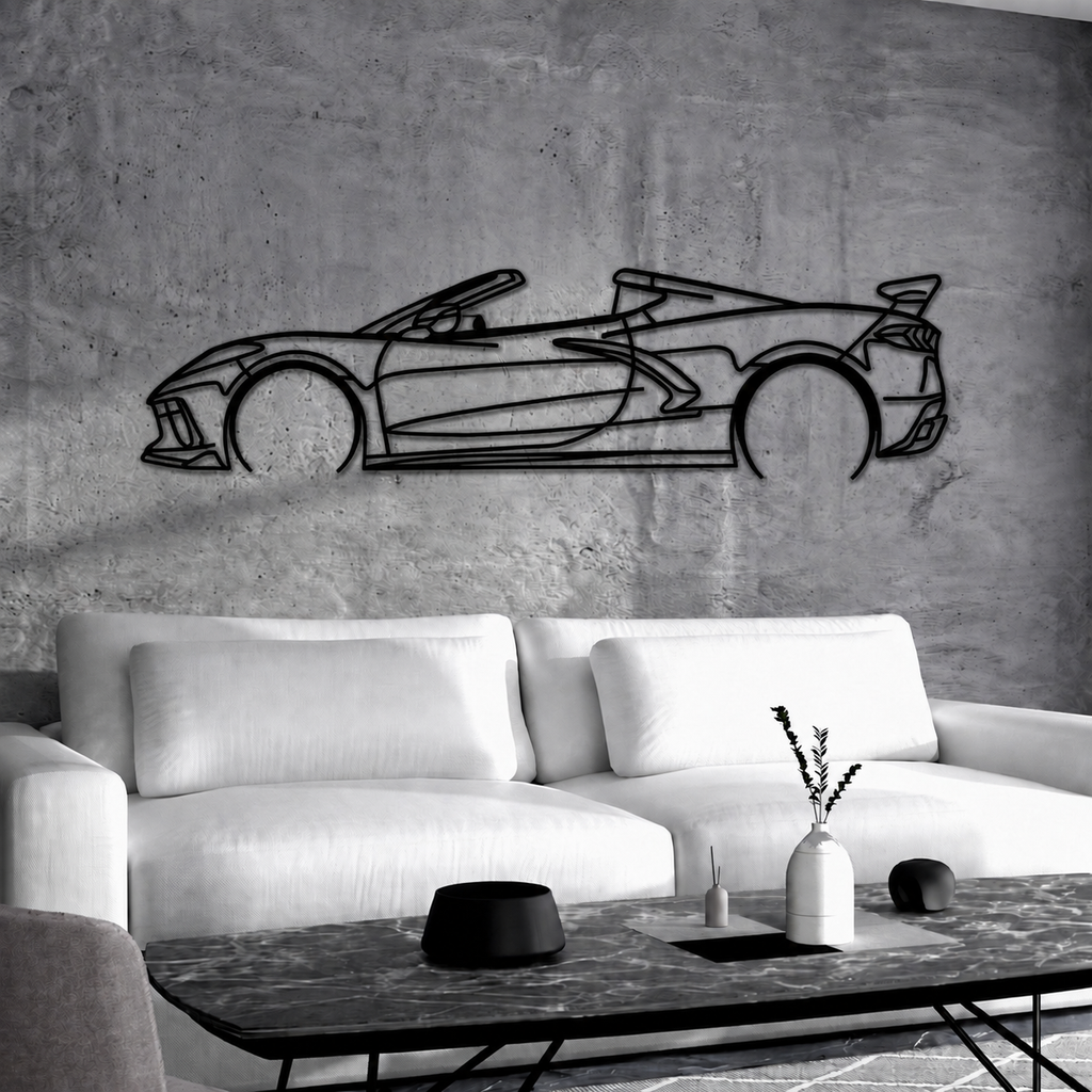Corvette C8 Detailed Metal Car Wall Art garage décor