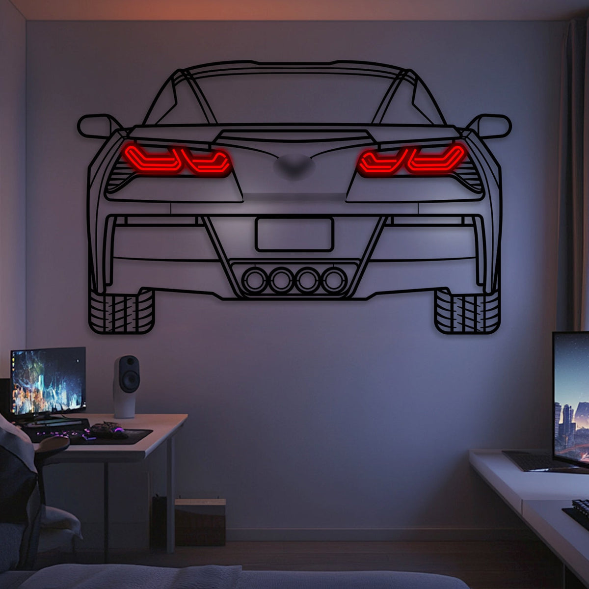 2014 Corvette C7 Z51 Back View Metal Neon Car Wall Art -MTN0257 Main image
