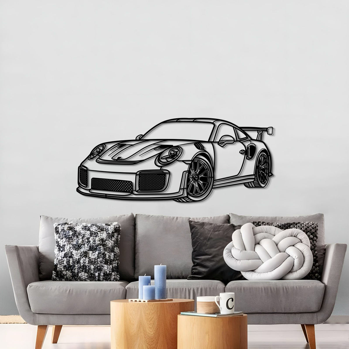 2018 911 GT2 RS Perspective Metal Car Wall Art displayed on wall
