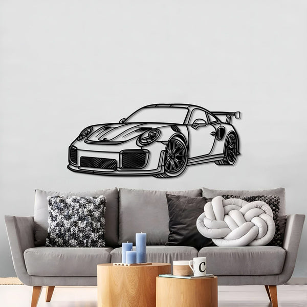 2018 911 GT2 RS Perspective Metal Car Wall Art displayed on wall