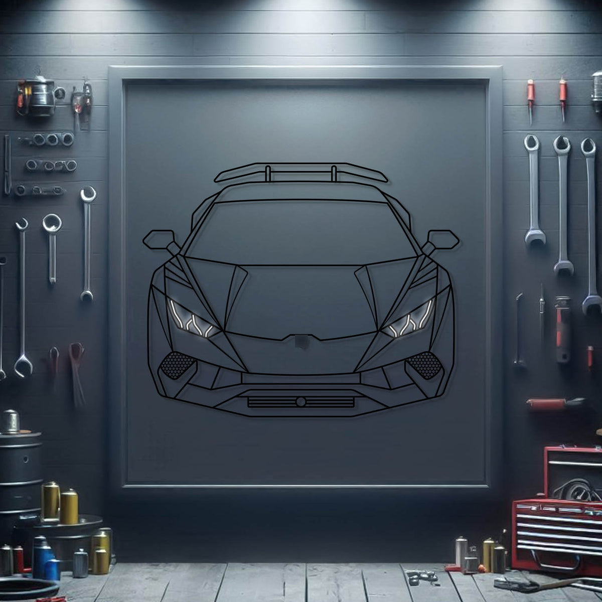 2019 Lamborghini Huracan Performante Front View Metal Neon Car Wall Art - MTN0178 Main image