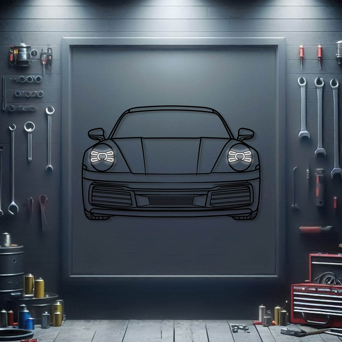 2019 911 Carrera Front View Metal Neon Car Wall Art - MTN0179 Main image
