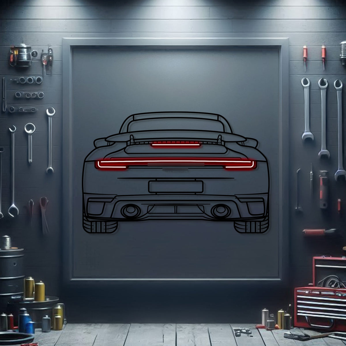 2024 911 Turbo S Back View Metal Neon Car Wall Art -MTN0251 Main image