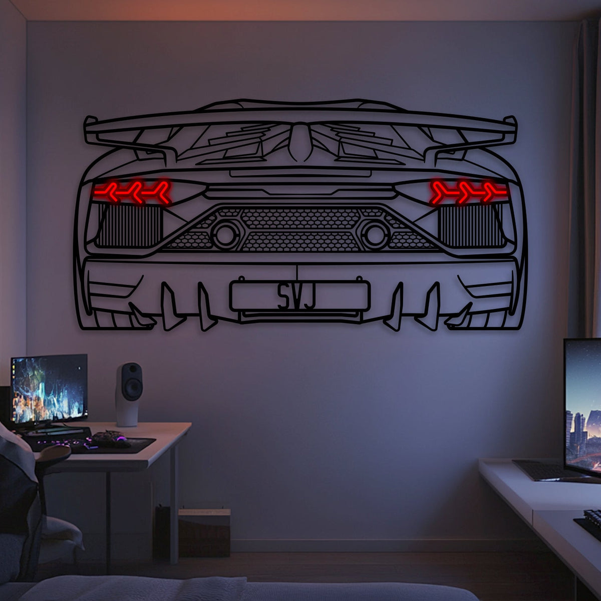 Aventador SVJ Back View Metal Neon Car Wall Art - MTN0262 Main image