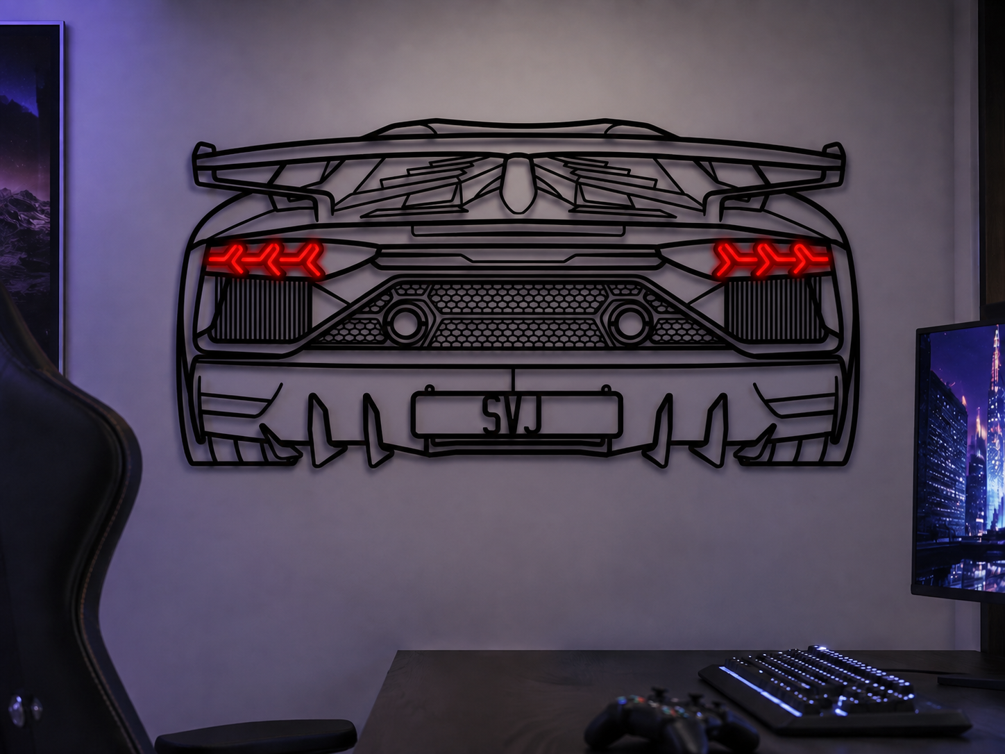 Aventador SVJ Back View Metal Neon Car Wall Art - MTN0262 Secondary image