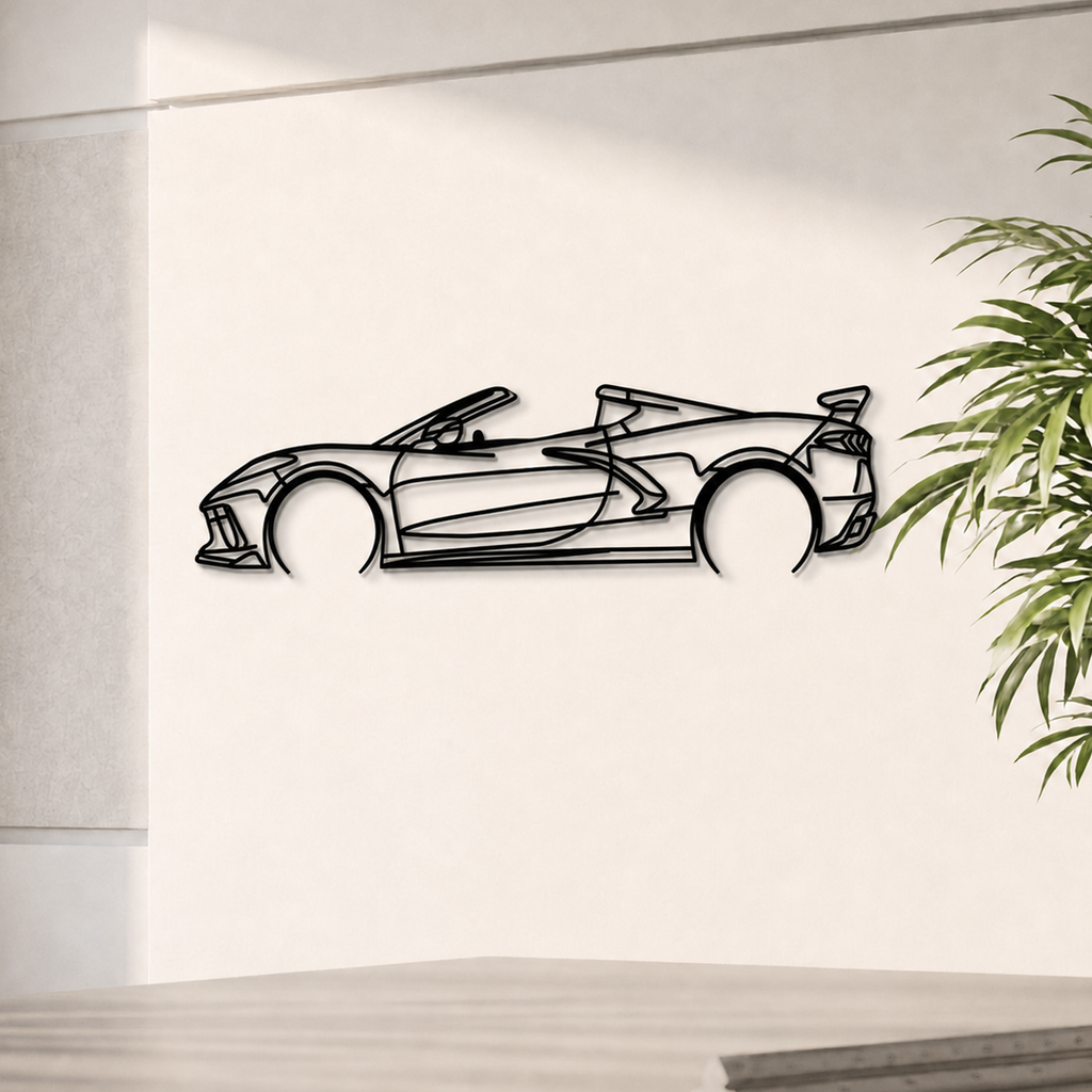 Corvette C8 Detailed Metal Car Wall Art side view