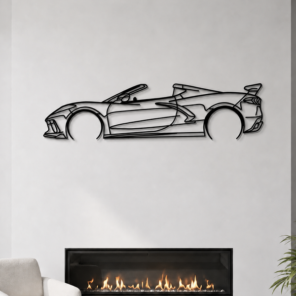 Corvette C8 Detailed Metal Car Wall Art angled front view
