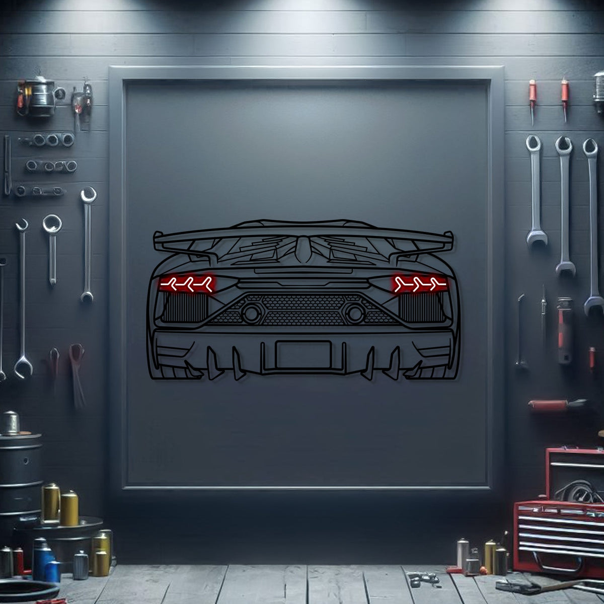 Aventador SJ Oper Door Back View Metal Neon Car Wall Art - MTN0227 Main image