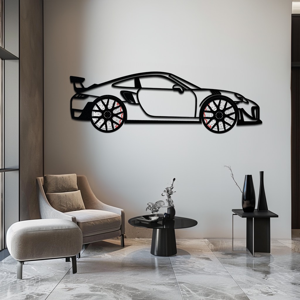 Porsche 911 GT2 Metal Wall Art with Rotating Wheels Secondary image