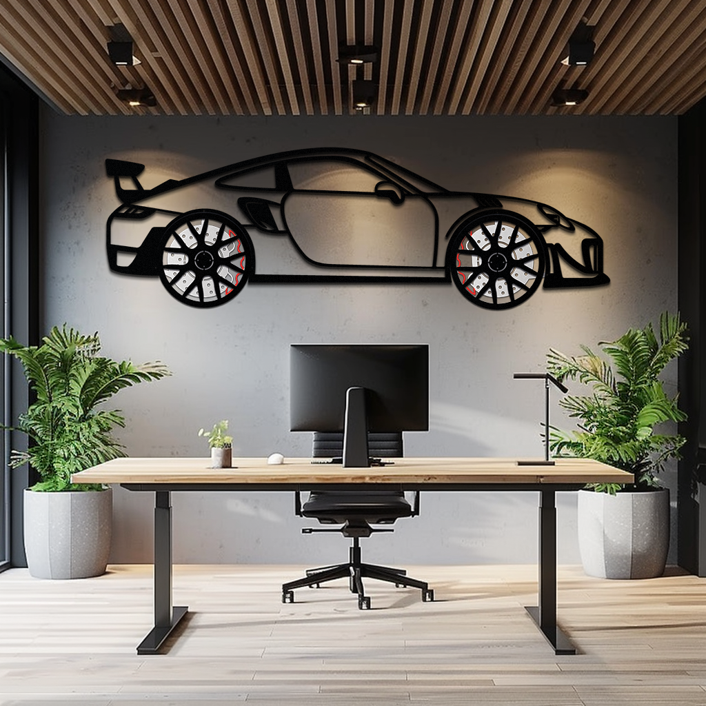Porsche 911 GT2 Metal Wall Art rotating wheels detail