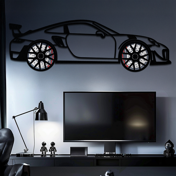 Porsche 911 GT2 Metal Wall Art displayed on wall