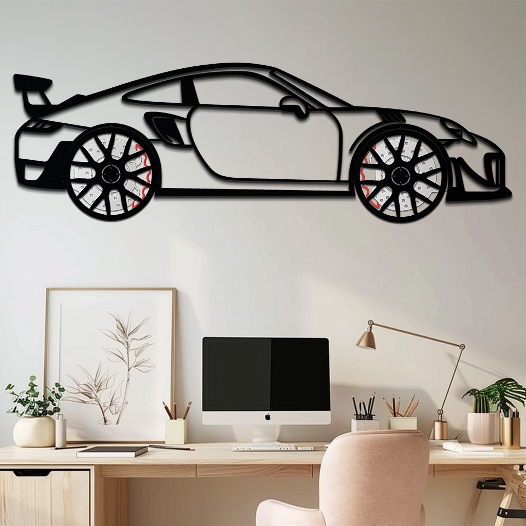 Porsche 911 GT2 Metal Wall Art with Rotating Wheels
