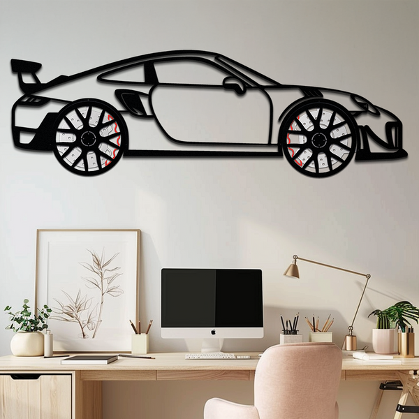 Porsche 911 GT2 Metal Wall Art with Rotating Wheels