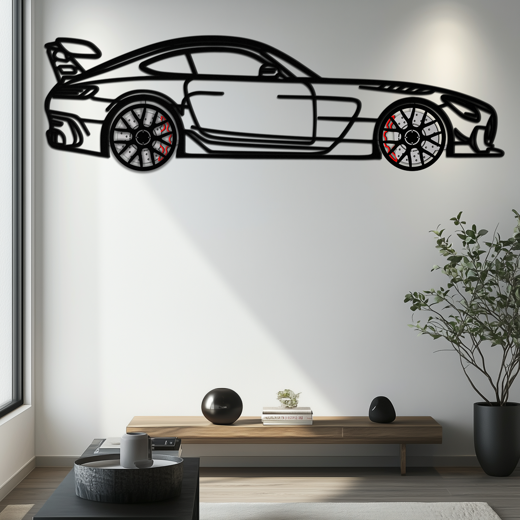 Mercedes AMG GT Metal Wall Art – Rotating Wheels • Luxury Car Silhouette Decor for Garage & HomeKAFMEKA072