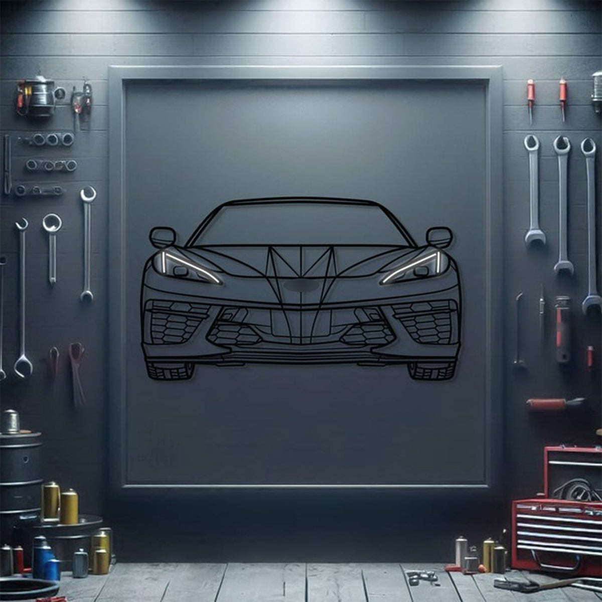Corvette C8 Front View Metal Neon Car Wall Art - MTN0080 Main image