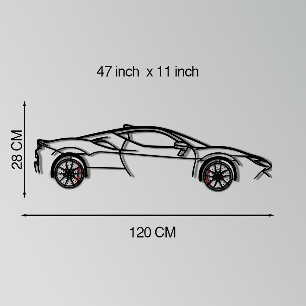 Ferrari SF90 Stradale Metal Car Wall Art dimensions 47 x 11 inches (120 x 28 cm)