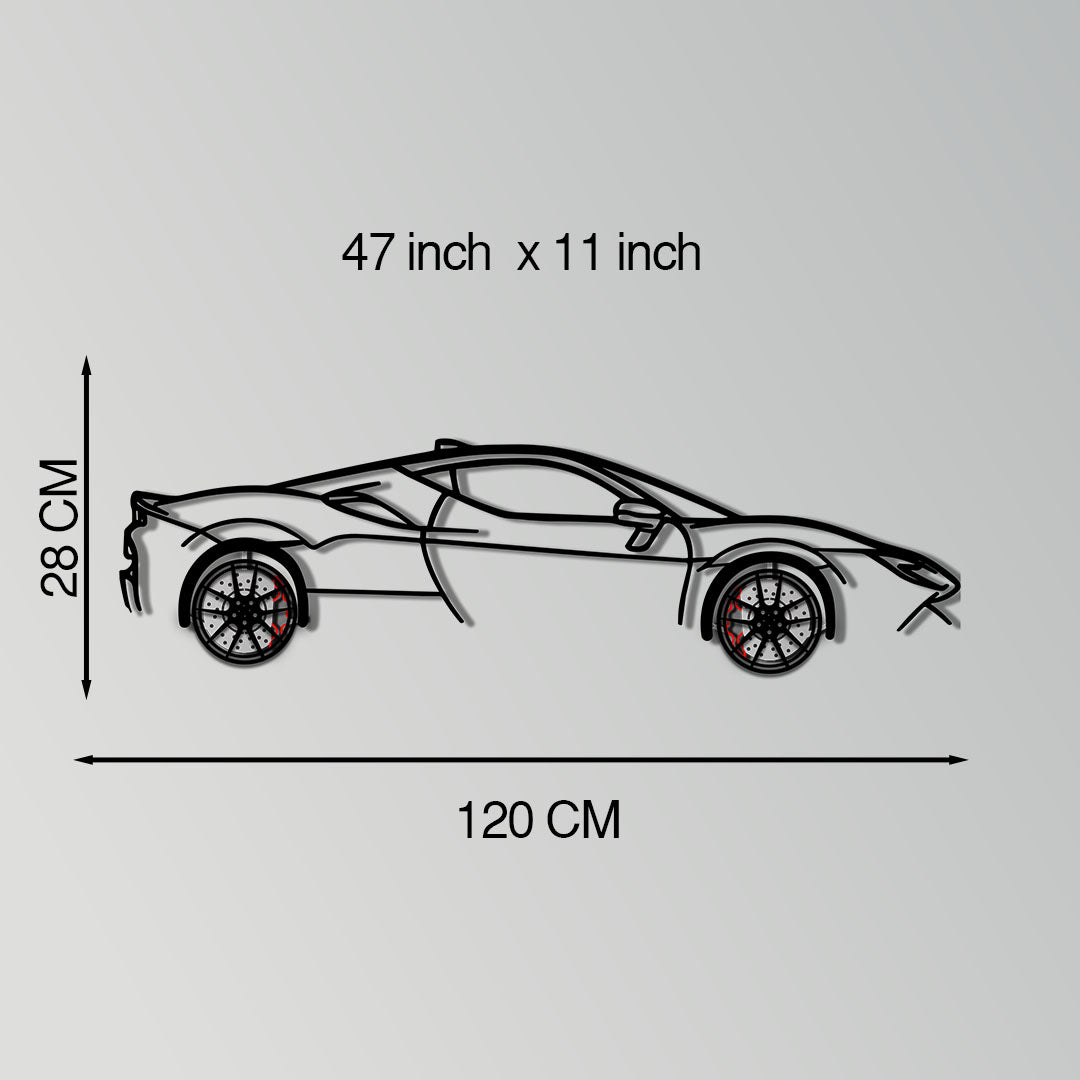 Ferrari SF90 Stradale Metal Car Wall Art dimensions 47 x 11 inches (120 x 28 cm)