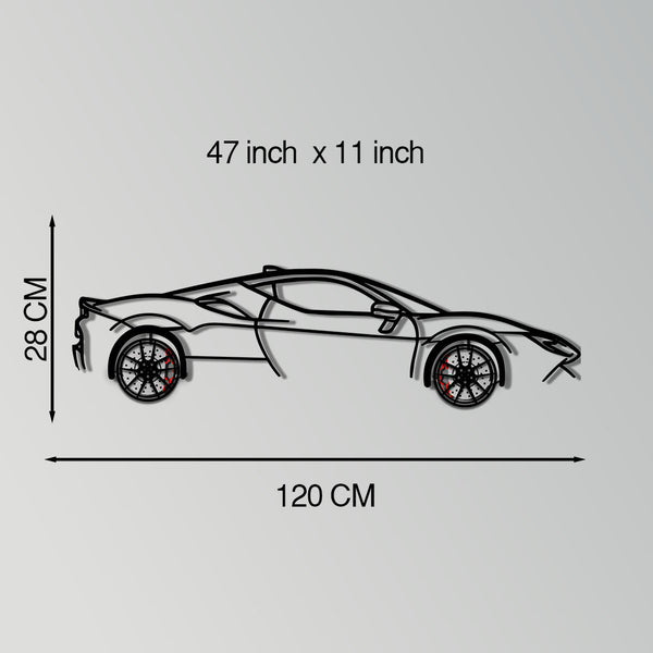 Ferrari SF90 Stradale Metal Car Wall Art dimensions 47 x 11 inches (120 x 28 cm)