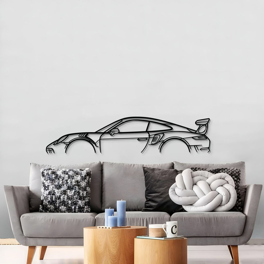 911 GT3 RS Model 991 Metal Car Wall Art displayed on wall