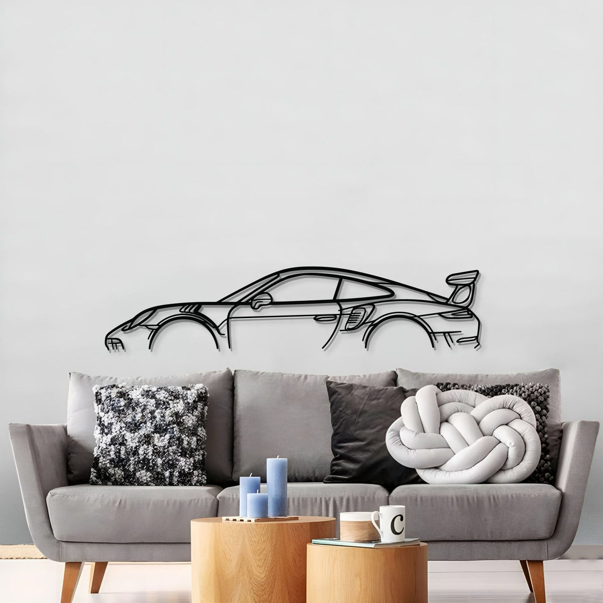 911 GT3 RS Model 991 Metal Car Wall Art displayed on wall