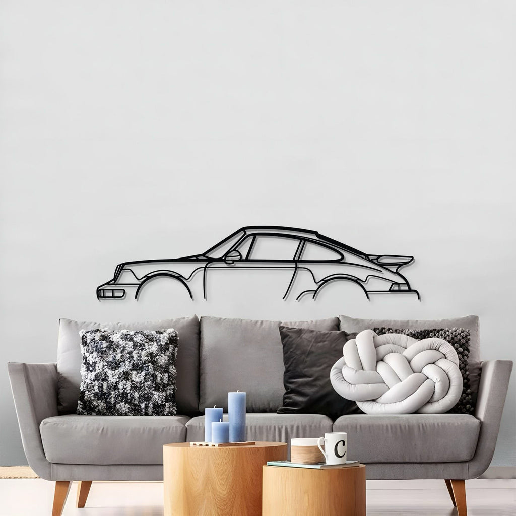 911 Turbo Model 964 Metal Car Wall Art displayed on wall