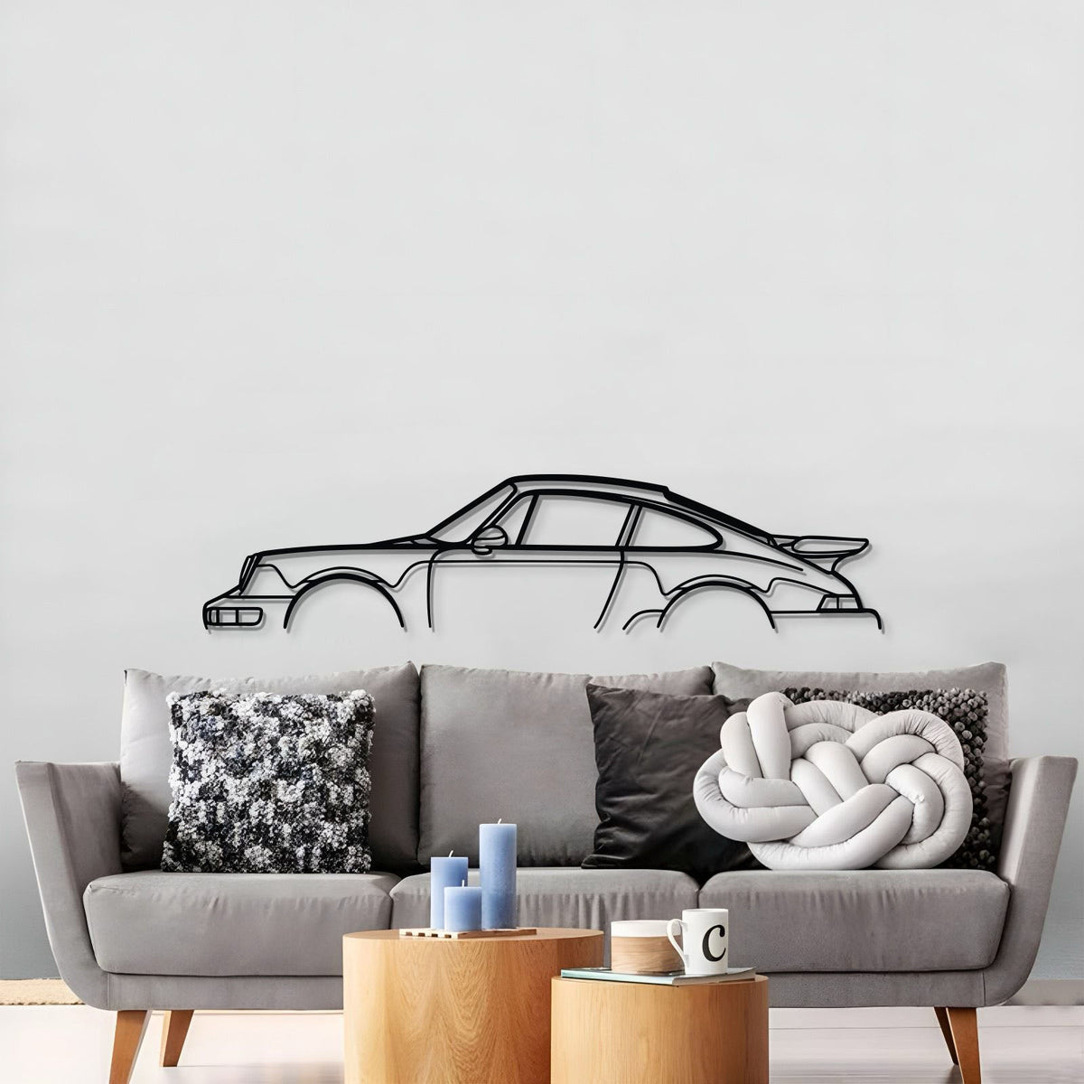 911 Turbo Model 964 Metal Car Wall Art displayed on wall