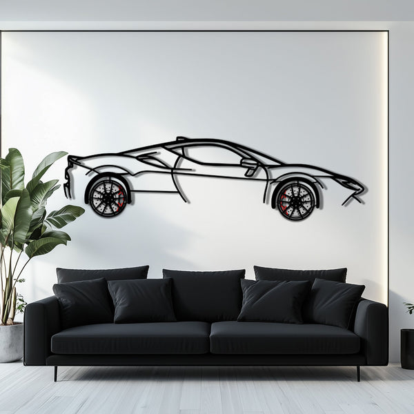 Ferrari SF90 Stradale Metal Car Wall Art side angle view