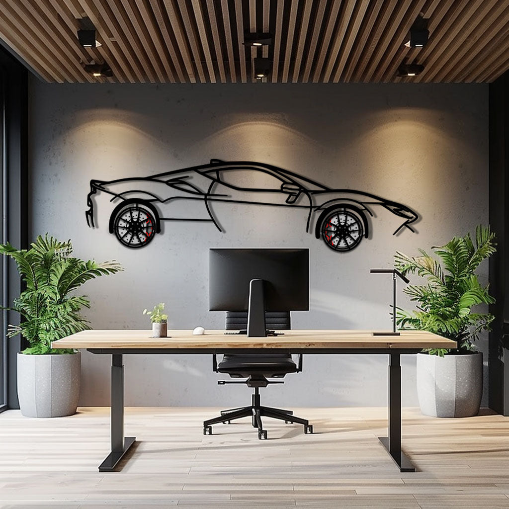 Ferrari SF90 Stradale Metal Car Wall Art displayed on wall