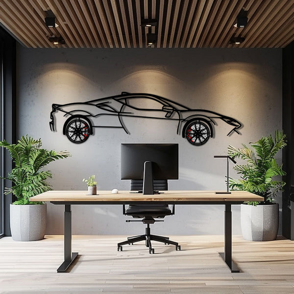 Ferrari SF90 Stradale Metal Car Wall Art displayed on wall