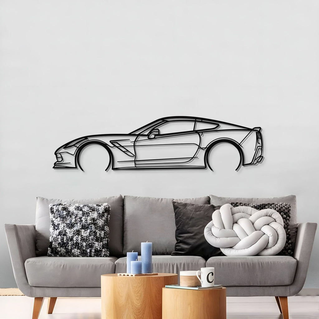 Corvette C7 Detailed Metal Car Wall Art side view