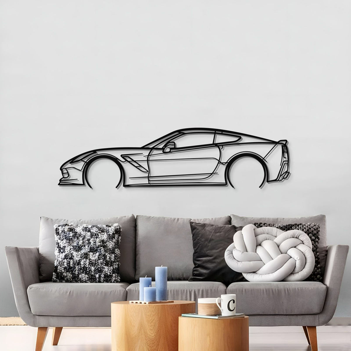 Corvette C7 Detailed Metal Car Wall Art side view