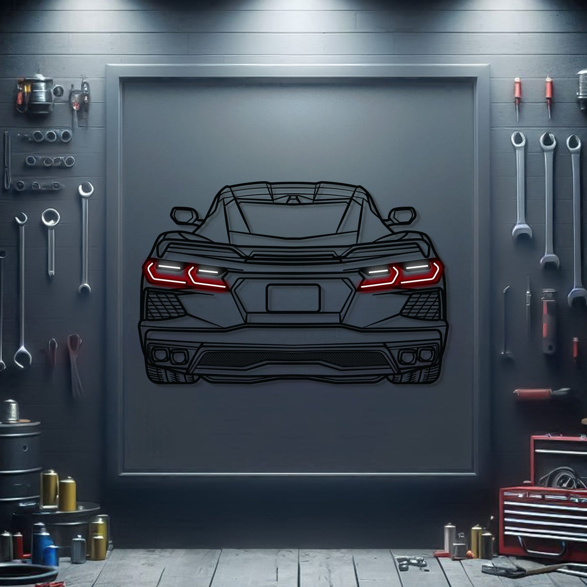 Corvette C8 Back View Metal Neon Car Wall Art - MTN0079 Main image