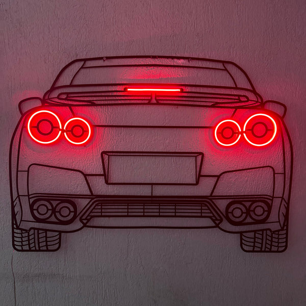GT-R R35 Back View Metal Neon Car Wall Art - MTN0096