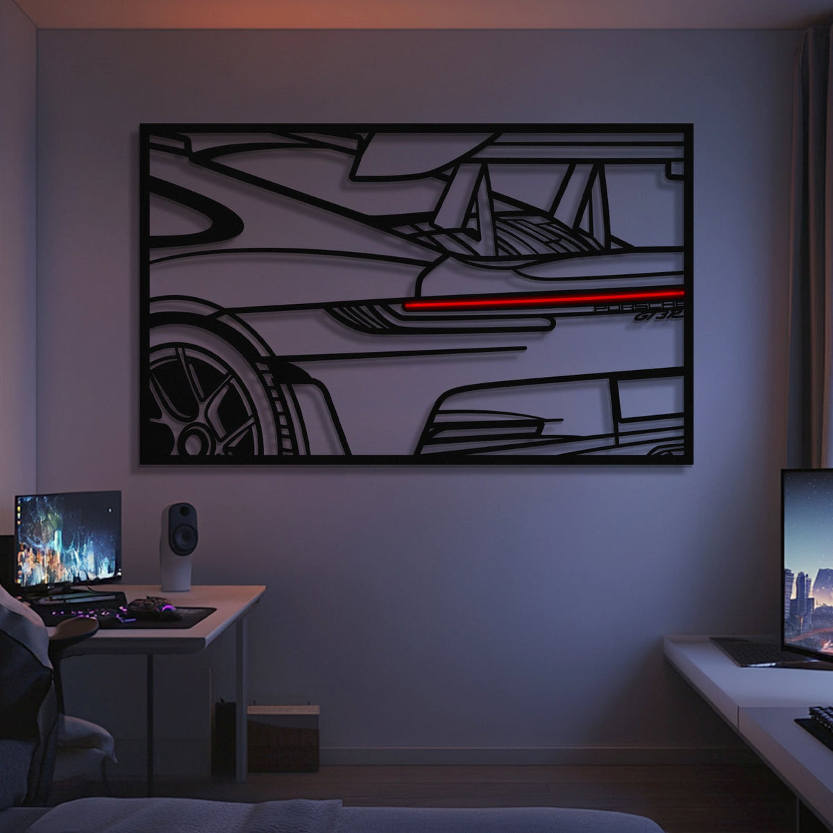 911 GT3 RS Apex Back View Metal Neon Frame Wall Art - MT1481 Main image